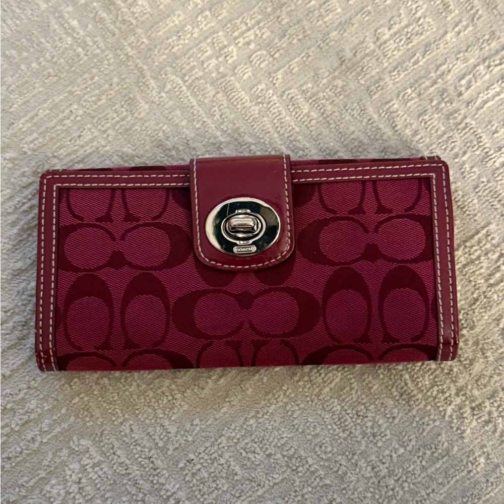 Coach Signature Turnlock Burgundy Women's Wallet